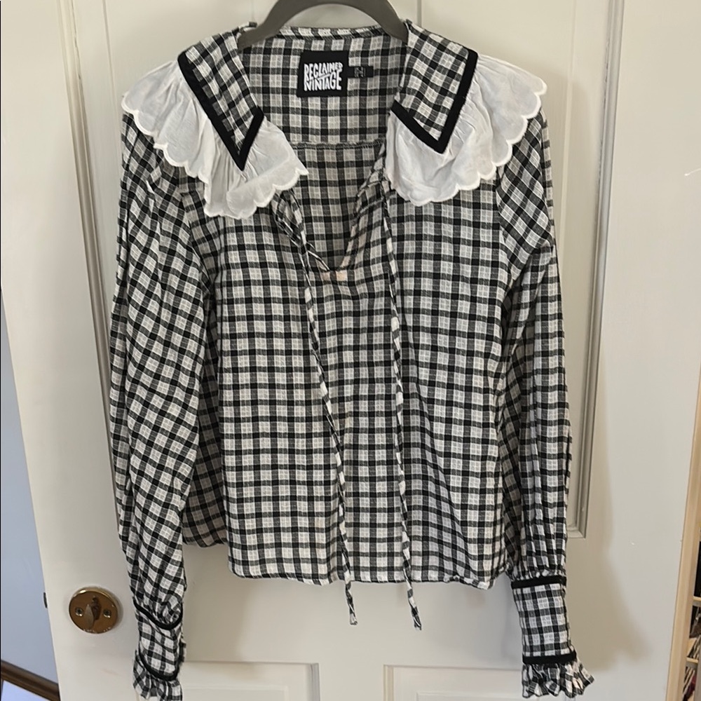 Reclaimed Vintage Black and White Checkered Blouse